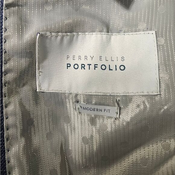 PERRY ELLIS PORTFOLIO Blue Double Vented Modern Fit Blazer Suit Jacket -Size 42R - Picture 9 of 11